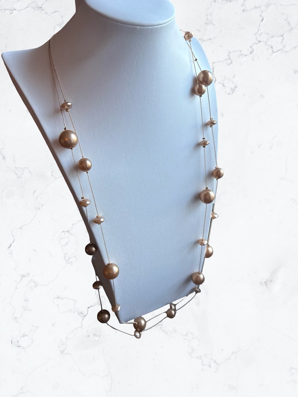 Erica Lyons Long Multi-Strand Gold Pearl Necklace - Picture 2 of 3